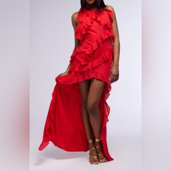 AKIRA Elegant Red Ruffle hi lo Dress size L - Picture 2 of 8
